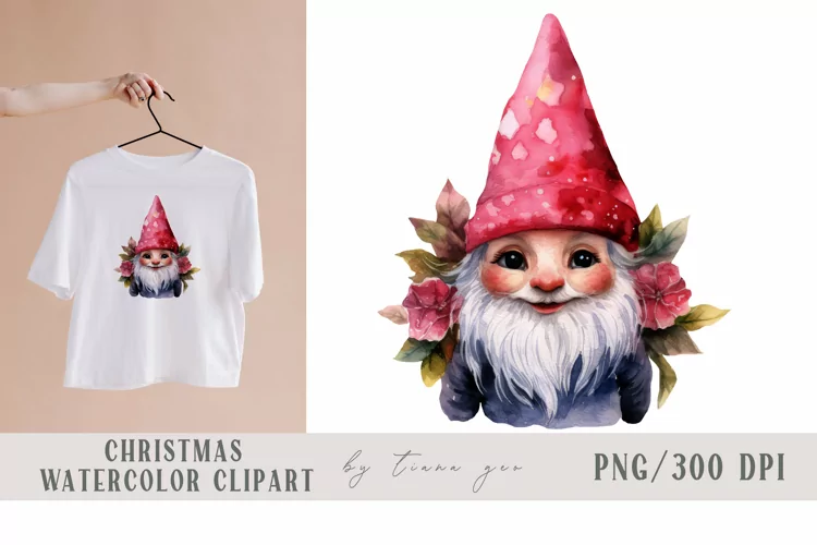 Cute watercolor Christmas gnome clipart- 1 png file