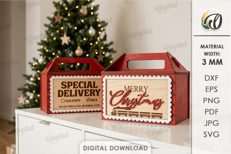 Christmas Eve Box Laser Cut. Christmas Gift Box SVG