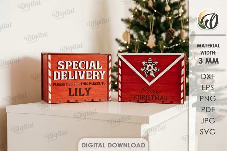 Christmas Eve Box Laser Cut. Christmas Gift Box SVG
