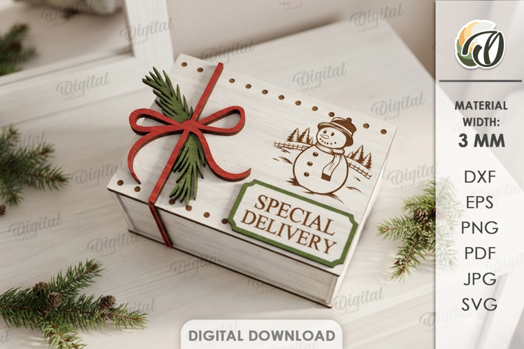 Christmas Eve Box Laser Cut. Christmas Gift Box SVG