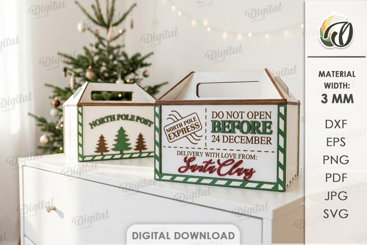 Christmas Eve Box Laser Cut. Christmas Gift Box SVG