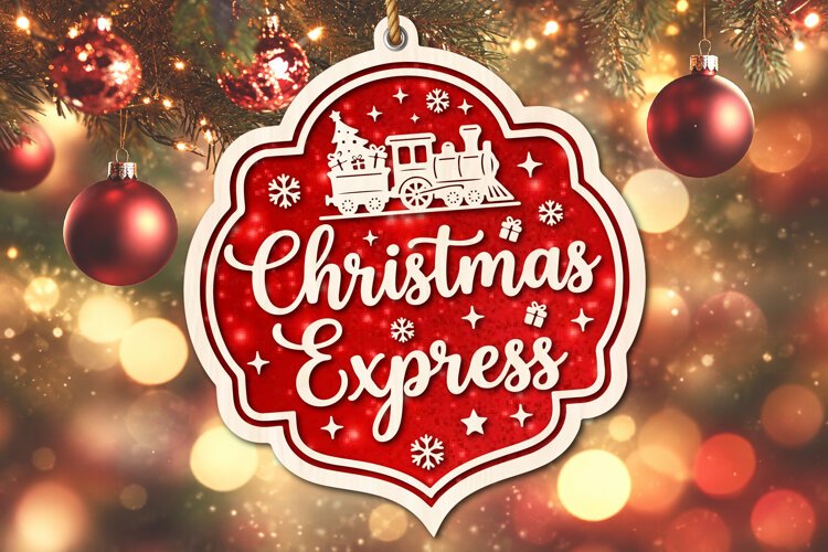 Christmas Express Train Ornament SVG example image 1