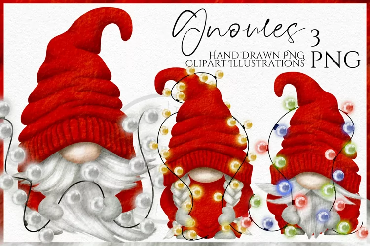 Christmas Fairy Lights Gnomes | Watercolor Clipart Png