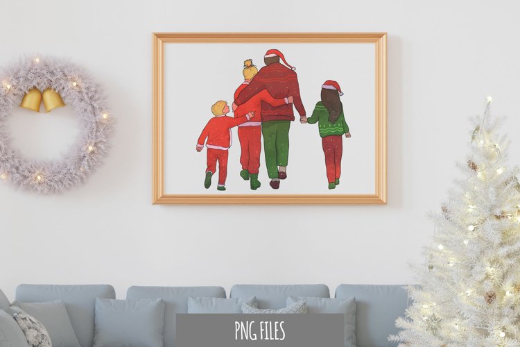 Christmas Family Wearing Santa Costume Back View Watercolor