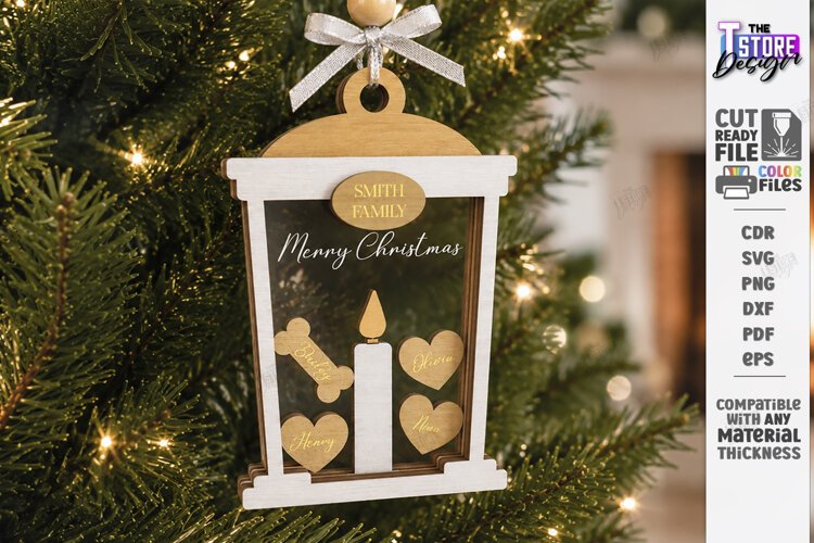 Personalized Christmas Family Ornament Laser Cut | Lantern example image 1