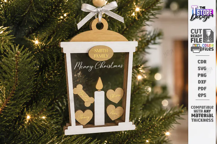 Personalized Christmas Family Ornament Laser Cut | Lantern