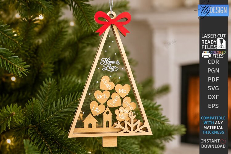 Personalized Christmas Family Hanging Ornament Laser Cut SVG example image 1