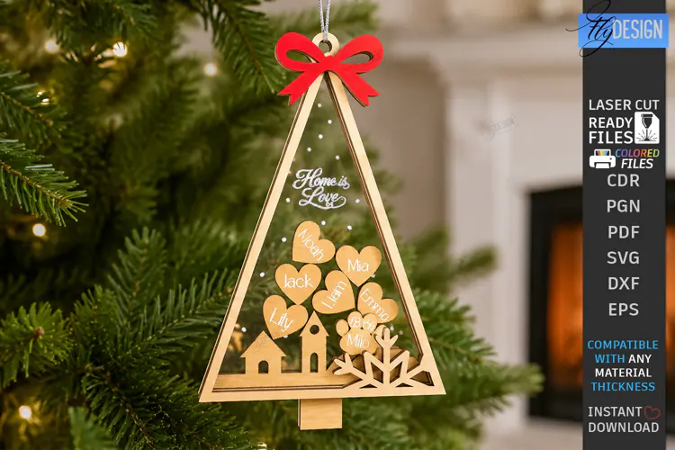 Personalized Christmas Family Hanging Ornament Laser Cut SVG