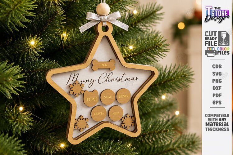 Personalized Christmas Family Ornament Laser Cut | Wreath example image 1