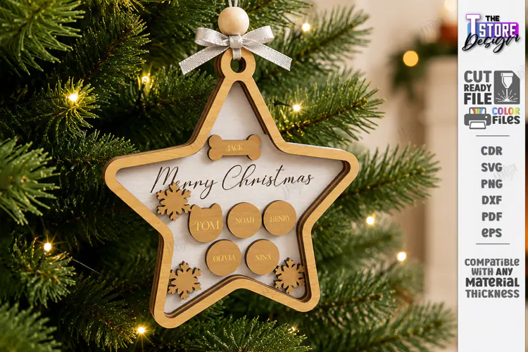 Personalized Christmas Family Ornament Laser Cut | Wreath