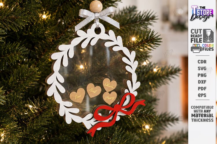 Personalized Christmas Family Ornament Laser Cut | Wreath example image 1