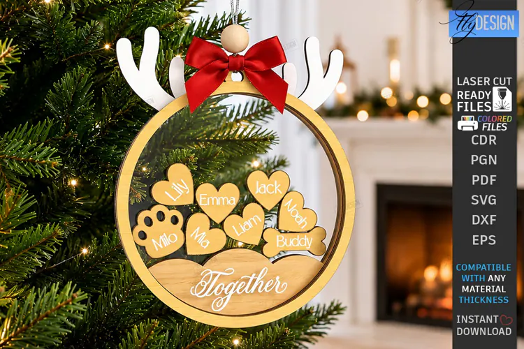 Personalized Christmas Family Hanging Ornament Laser Cut SVG