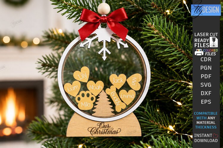 Personalized Christmas Family Hanging Ornament Laser Cut SVG example image 1