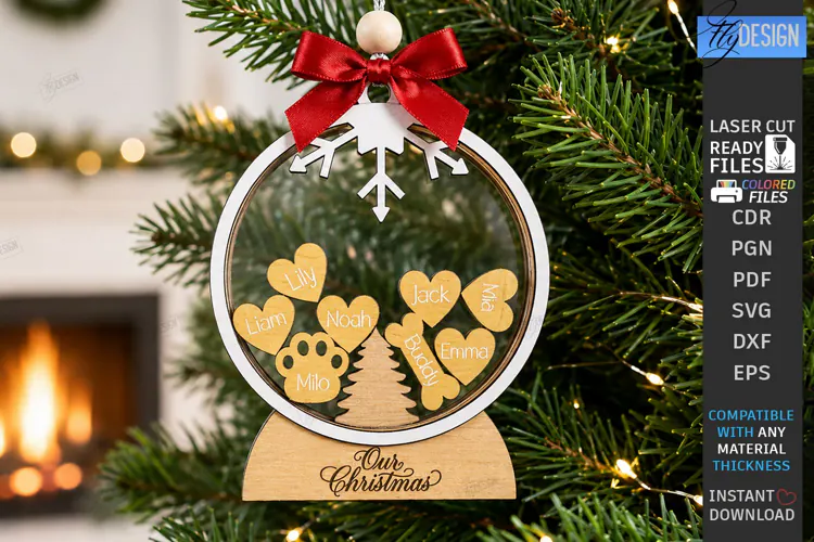 Personalized Christmas Family Hanging Ornament Laser Cut SVG