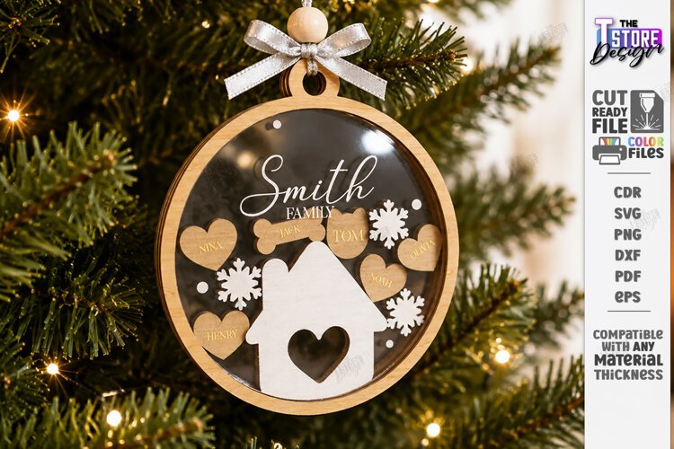 Personalized Christmas Family Ornament Laser Cut | House SVG example image 1