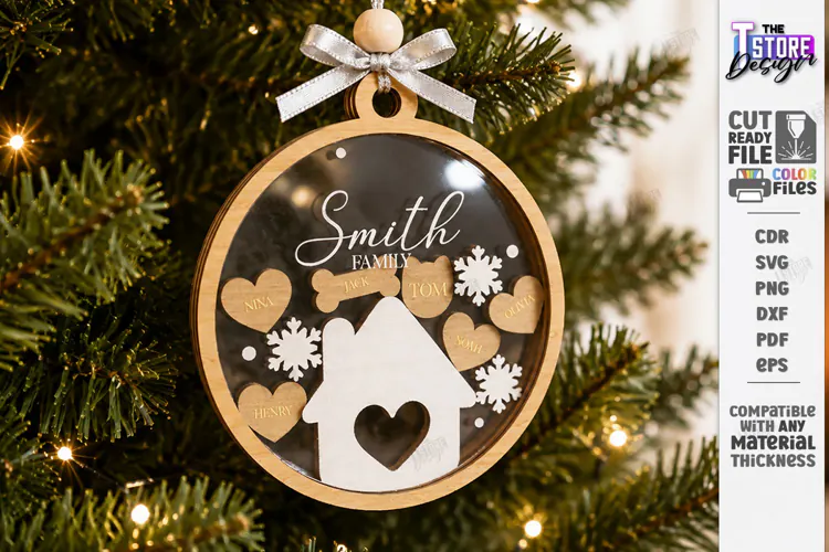 Personalized Christmas Family Ornament Laser Cut | House SVG