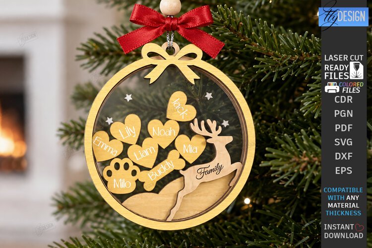 Personalized Christmas Family Hanging Ornament Laser Cut SVG example image 1