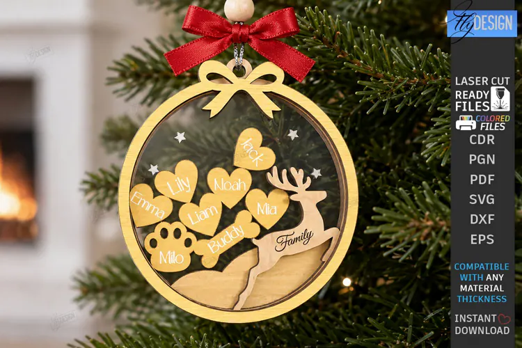 Personalized Christmas Family Hanging Ornament Laser Cut SVG