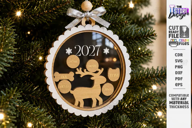 Personalized Christmas Family Ornament Laser Cut | Deer SVG