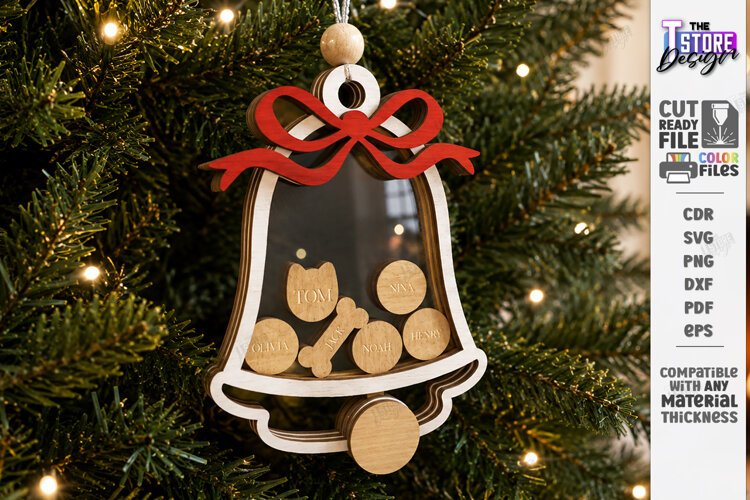 Personalized Christmas Family Ornament Laser Cut | Bell SVG example image 1
