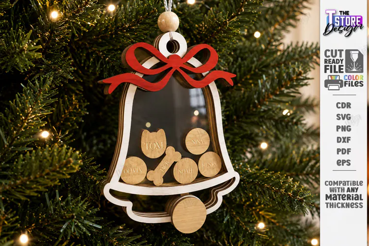 Personalized Christmas Family Ornament Laser Cut | Bell SVG