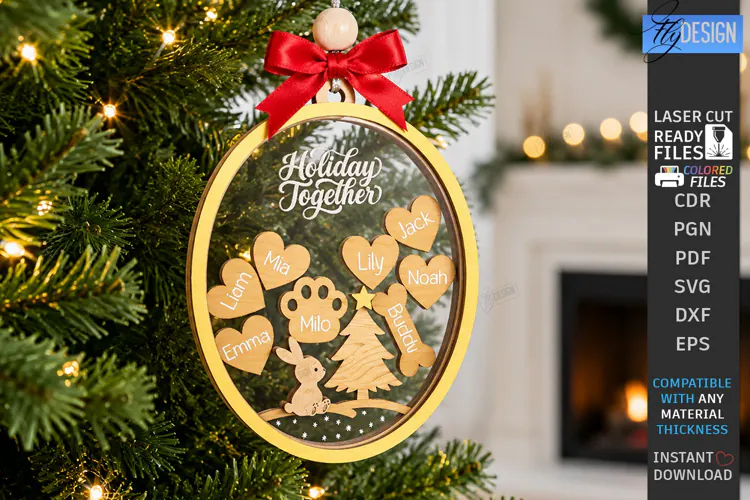 Personalized Christmas Family Hanging Ornament Laser Cut SVG