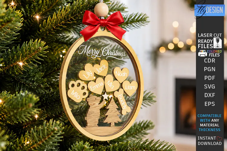 Personalized Christmas Family Hanging Ornament Laser Cut SVG