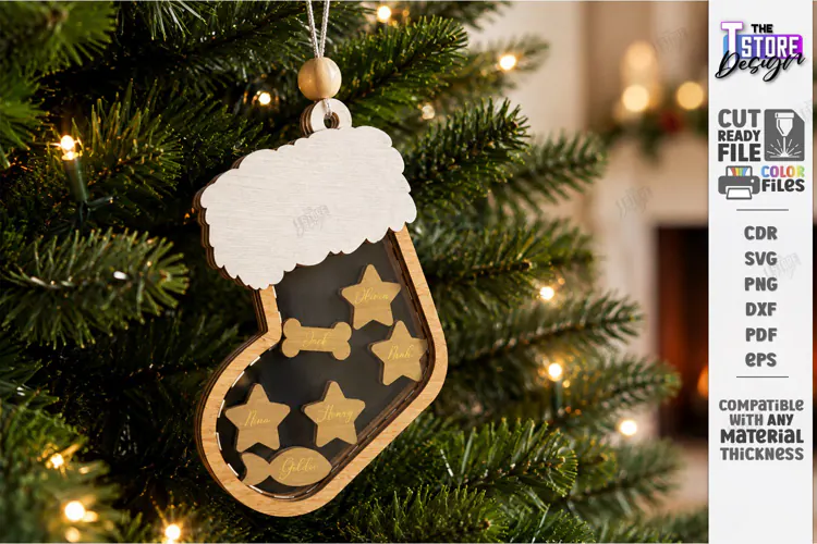Personalized Christmas Family Ornament Laser Cut | Wreath