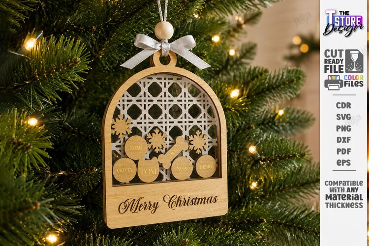 Personalized Christmas Family Ornament Laser Cut | Wreath example image 1
