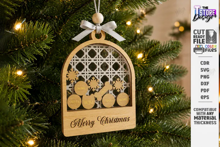 Personalized Christmas Family Ornament Laser Cut | Wreath