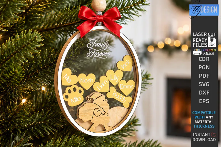 Personalized Christmas Family Hanging Ornament Laser Cut SVG