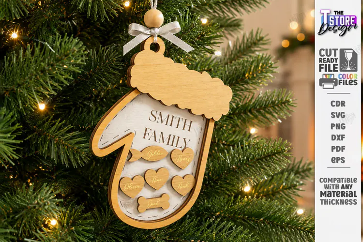 Personalized Christmas Family Ornament Laser Cut | Wreath