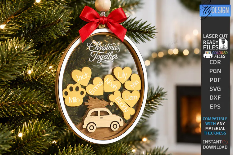 Personalized Christmas Family Hanging Ornament Laser Cut SVG
