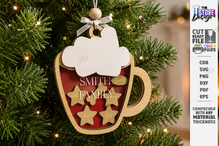 Personalized Christmas Family Ornament Laser Cut | Wreath