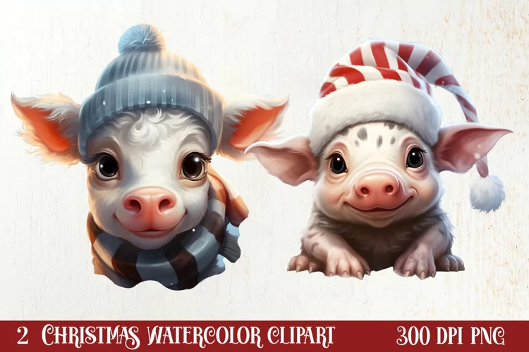 Christmas Farm Animal Peeking Clipart Sublimation