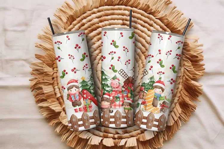20oz Christmas Farm Animal Tumbler Winter Watercolor Wrap