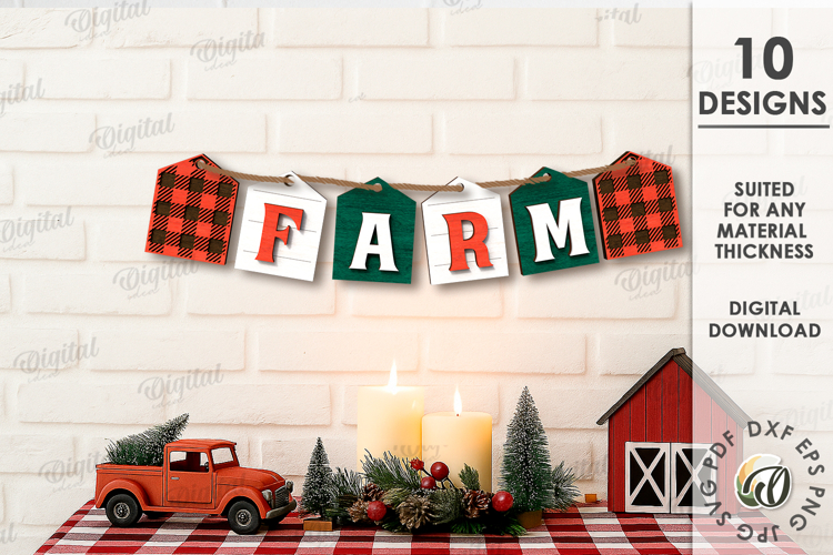Christmas Farm Tiered Tray Lasercut. Christmas Decor SVG