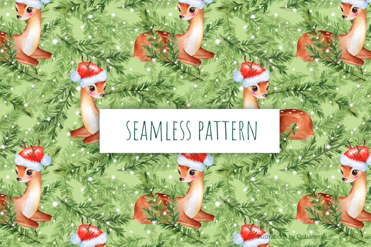 Christmas Fawn Seamless Pattern