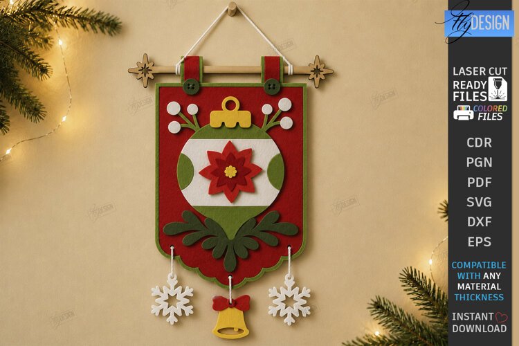 3D Felt Christmas Wall Hanging Banner | Christmas Wall Decor example image 1