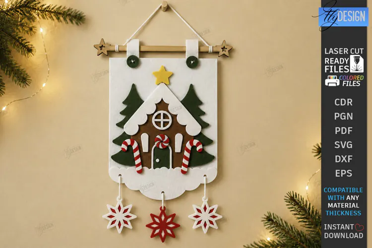 3D Felt Christmas Wall Hanging Banner | Christmas Wall Decor