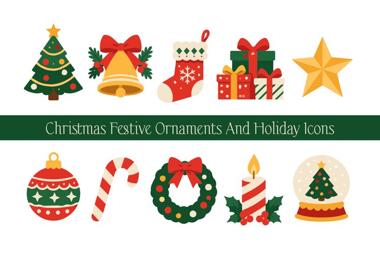 Christmas Festive Ornaments and Holiday Icons example image 1