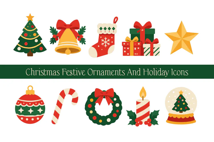 Christmas Festive Ornaments and Holiday Icons
