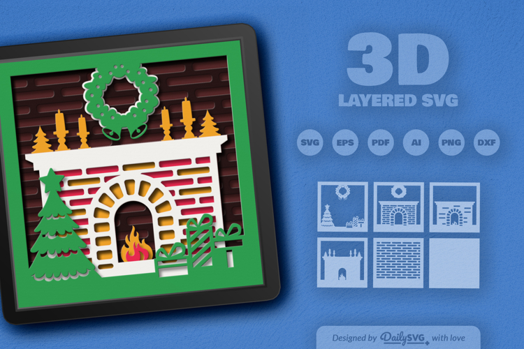 Christmas Fireplace Layered Papercut