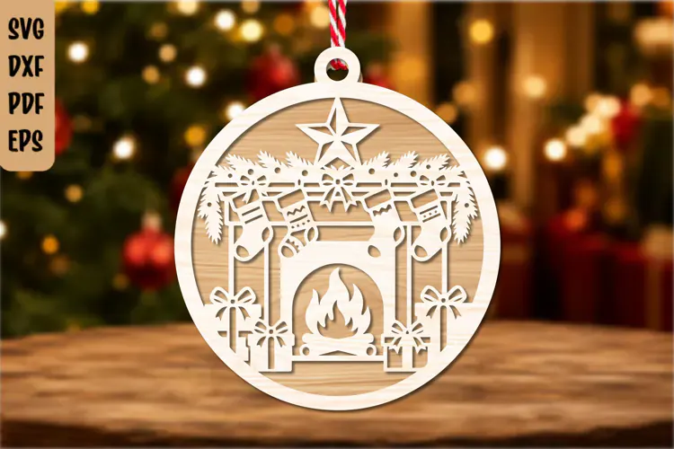 Christmas Fireplace Ornament Laser Cut SVG