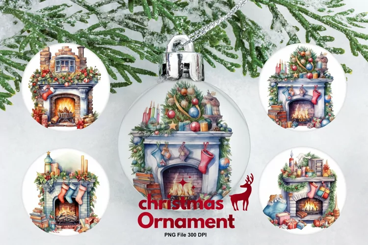 Christmas Fireplace Ornament Circle Winter House Decorate