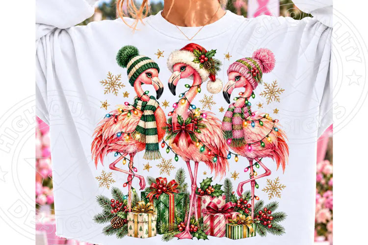 Christmas Flamingo Trio PNG | Cute Pink Flamingo Christmas S