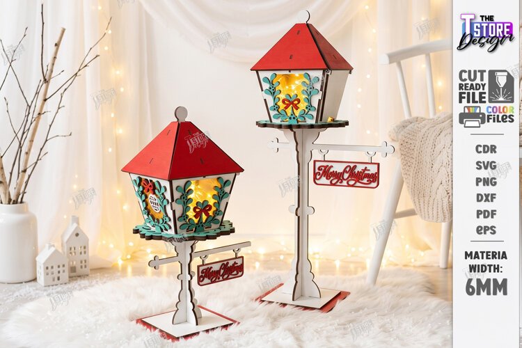 Christmas Flashlight Laser Cut | 3D Christmas Lantern Post example image 1