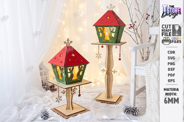 Christmas Flashlight Laser Cut | 3D Christmas Lantern Post example image 1