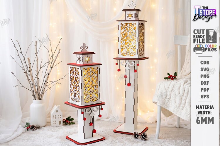 Christmas Flashlight Laser Cut | 3D Christmas Lantern Post example image 1