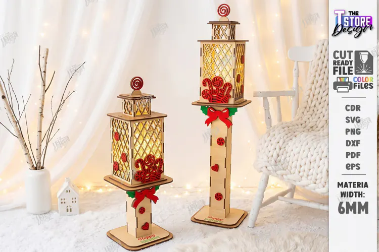 Christmas Flashlight Laser Cut | 3D Christmas Lantern Post